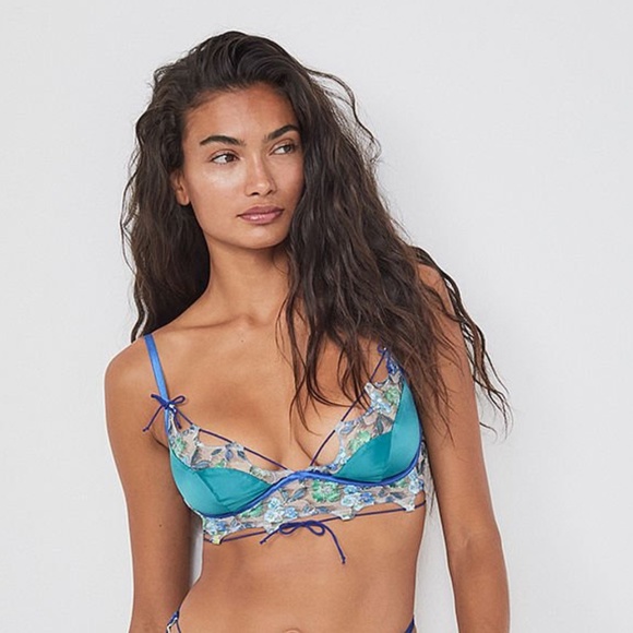 For Love And Lemons Wrap Ikat Embroidered Bralette Jade XS NEW - Picture 1 of 6